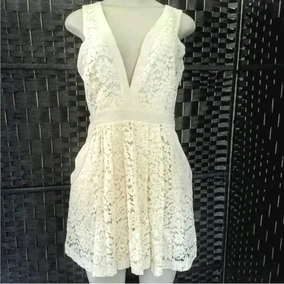 Free People Cream V neck Lace Dress - Picture 7 of 8